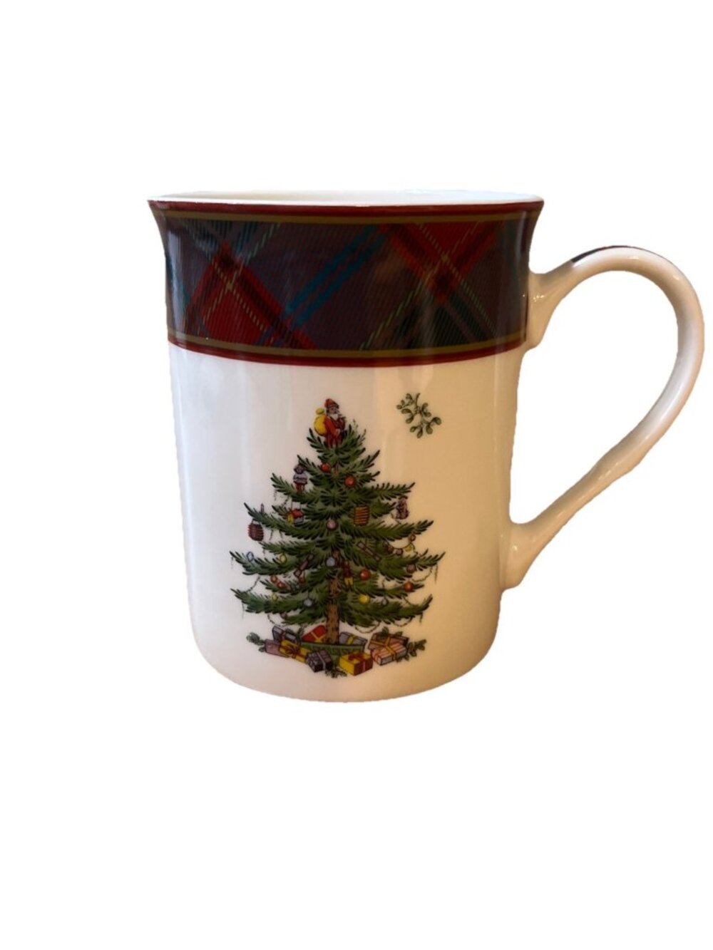 Spode Christmas Tree Green Trim Mug Cups England S3324 Green Holly Santa